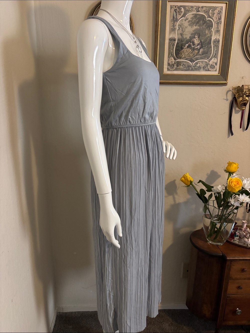 OAK + FORT Sleeveless Square-Neck Light Gray Midi Dress - Picture 3 of 11